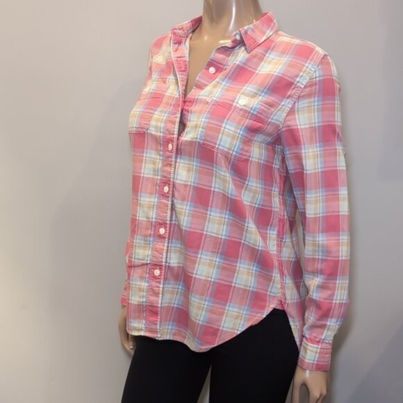 Levi's Boyfriend Fit Plaid Shirt Casual Button Front Pink Cotton Long Sleeve Top - Picture 5 of 13